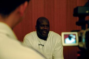 Former LSU basketball player Shaquille O'Neal speaks during a press conference in the Cox Academic Center. O'Neal is in Baton Rouge for a charity golf event.