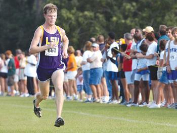 Senior Drew Haro runs Sept. 23 in the LSU Tiger Cross Country Invitational in Baton Rouge. Haro paced the men's cross country team for the third straight race, finishing No. 50 Sunday in the Chile Pepper Invitational in Fayetteville, Ark.