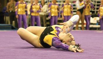 LSU freshman gymnast Sabrina Franceschelli performs her floor routine Friday night at the PMAC during the Tigers' first home meet of the season. The Tigers defeated the University of Illinois at the alumni meet.