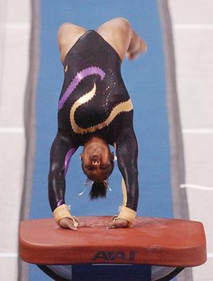 LSU junior gymnast Ashleigh Clare-Kearney performs on vault Jan. 26, 2007 in the Tigers' win over Arkansas.