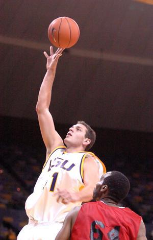 Former LSU and current Vanderbilt University forward Ross Neltner goes up for a layup in a Nov. 15, 2004 exhibition game against Houston Sports Group in the PMAC. Neltner transferred after his sophomore season.