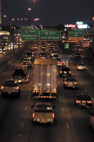 Traffic backs up on Interstate 10 near the College Drive interchange. The proposed Baton Rouge corridor would help relieve traffic on the city's freeways.