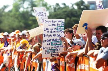 Fans line up to watch ESPN's GameDay prior to the Sept. 8 game against Virginia Tech.