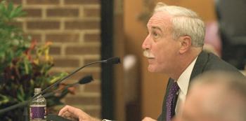 Chancellor Sean O'Keefe proposes his plans for the first-year residency requirement Thursday afternoon. The proposal went up for review before the LSU Board of Supervisors.