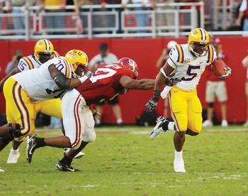 Keiland Williams carries the ball during LSU's game against Alabama Saturday. The Tigers defeated the Crimson Tide 41-34 at Bryant-Denny Stadium in Tuscaloosa, Ala., and Williams carried the ball three times for 24 yards.