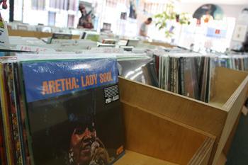 A few rows of vinyl records sit on CD shelves at The Compact Disc Store on Wednesday afternoon.