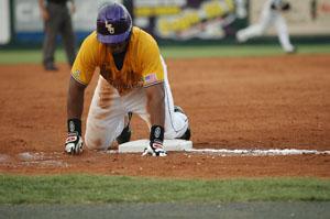 LSU freshman Leon Landry slides into third base during LSU's 13-4 win Saturday against Southern Miss.