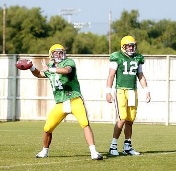 LSU sophomore quarterback Andrew Hatch attempts a pass Saturday during individual drills.