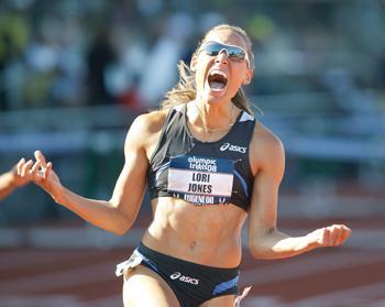 Lolo Jones celebrates on July 6 after winning the women's 110-meter hurdles final at the U.S. Olympic Track and Field Trials in Eugene, Ore. Media Credit