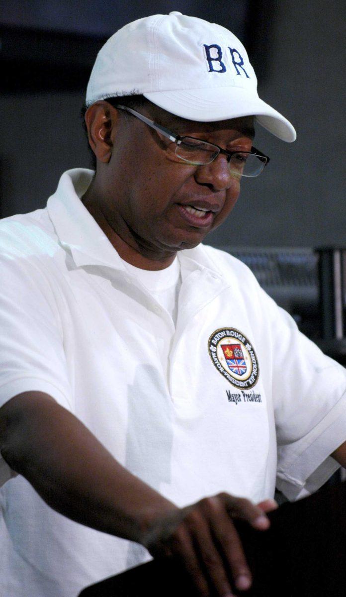 Mayor-President Kip Holden speaks before a group of law enforcement and public administration officials during a Aug. 31 conference on Hurricane Gustav preparations.