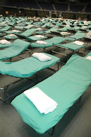 Beds line the floor of the PMAC. The venue will be used for evacuees during Hurricane Gustav.