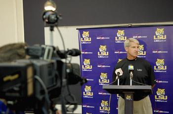 LSU Athletic Director Joe Alleva outlined the damage in Tiger Stadium, saying safety was the main reason for postponing Saturday's game against Troy State.