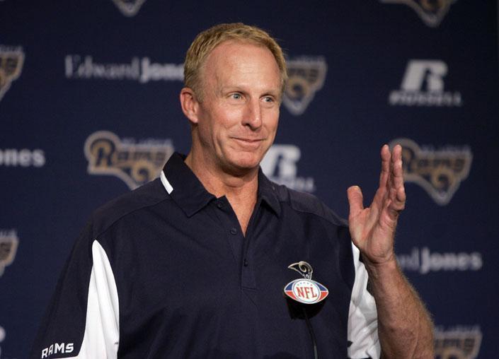 Jim Haslett speaks at a news conference naming him the interim head coach of the St. Louis Rams on Sept. 29, in St. Louis.