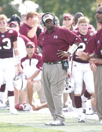 Mississippi State coach Sylvester Croom stands on the sidelines during a game earlier this season. Mississippi State hired Croom in 2004 as the first black head football coach in SEC history.