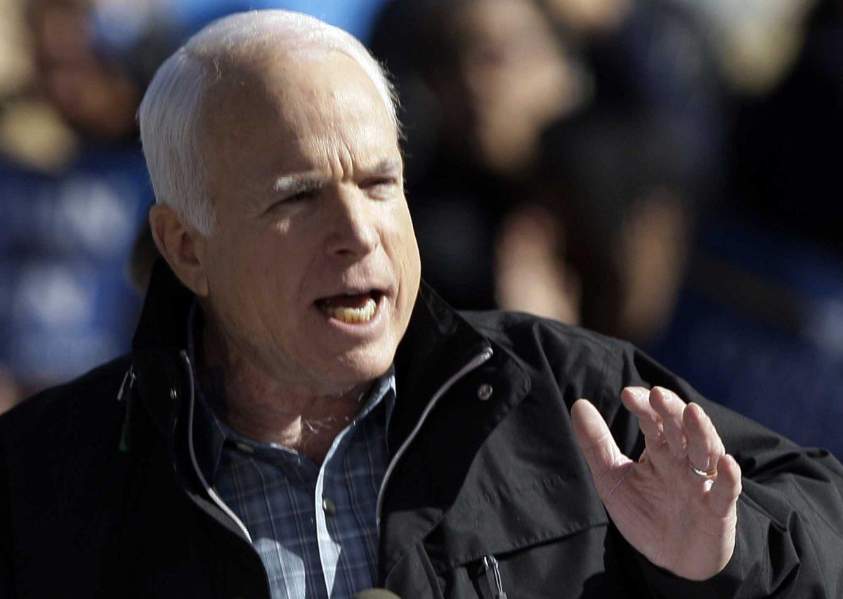 Sen. John McCain speaks at a rally at the New Mexico Fair Grounds on Saturday in Albuquerque, N.M.