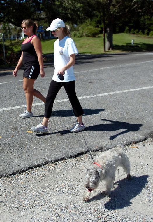 Tricia Hite and Katelyn Glass, University alumnae, walk their dog Wednesday afternoon along the University Lakes.