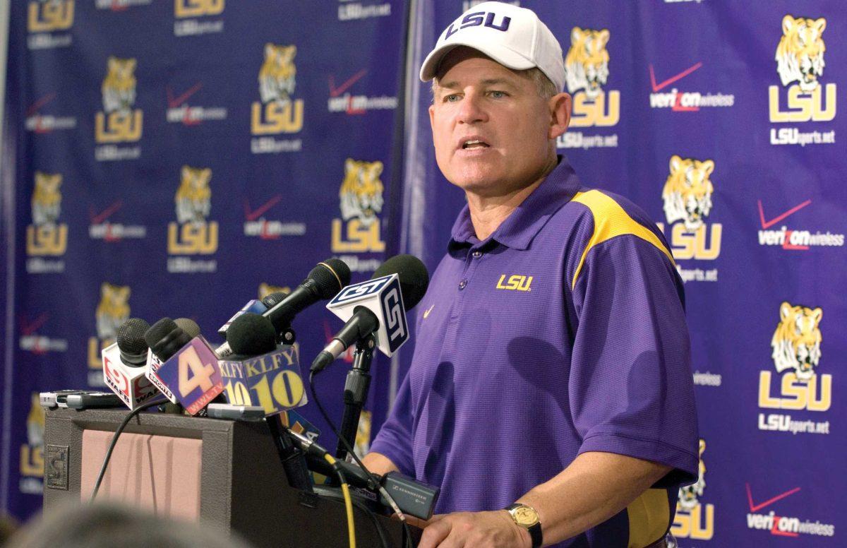 Coach Les Miles talks to the media after LSU&#8217;s 52-38 loss to Georgia last Saturday afternoon in Tiger Stadium.