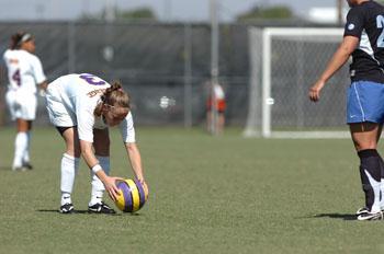 Junior midfielder Malorie&#160;Rutledge, sets the ball up for a free kick in a 2-1 victory at home against Kentucky.