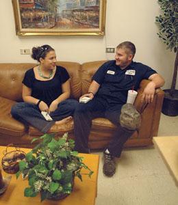 Larree Strickland, Baton Rouge Community College business management freshman, and Bruce David Lagrone II, West Baton Rouge Parish Sheriff&#8217;s office mechanic, chat Tuesday night in Coates Hall as part of a couple interaction study.