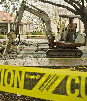 Workers began crosswalk construction near Tiger Stadium on Monday, January 5.