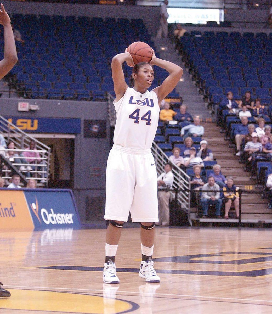 Senior forward Kristen Morris looks for an open teammate in the first half of the Lady Tigers&#8217; 65-40 win against Southeastern Louisiana on Dec. 18.