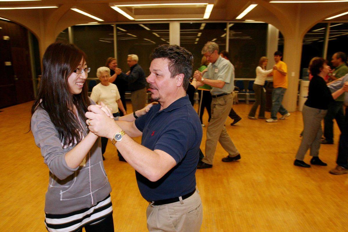 Dance instructor Ric Seeling demonstrates dance steps during his class Feb. 1. The University offers 14 leisure dance classes in the Student Union.