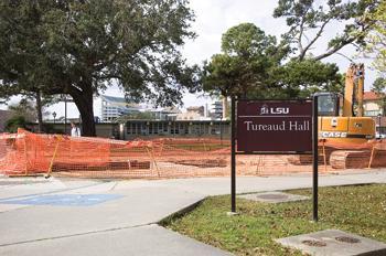 Construction around Tureaud Hall has blocked off Forestry Lane because of large holes being dug in the streets. Students can still pass in certain areas adjacent to the site.