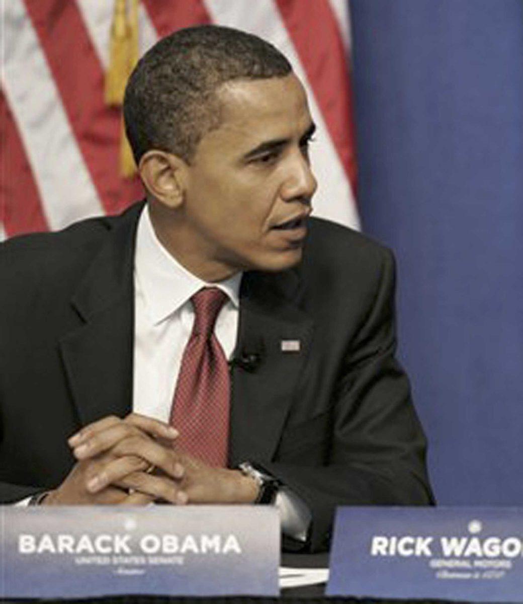 In this June 26, 2008 file photo, then Democratic presidential candidate, Sen. Barack Obama D-Ill., left, talks with General Motors Chairman Rick Wagoner during an economic discussion in Pittsburgh. Wagoner will step down immediately at the request of the White House, administration officials said Sunday. The news comes as President Obama prepares to unveil additional restructuring efforts designed to save the domestic auto industry.