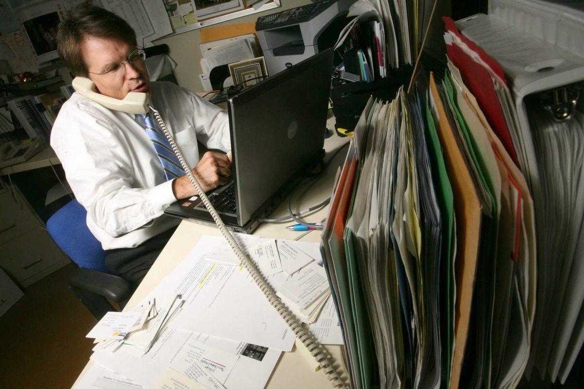 Dr Michael Rees, a transplant surgeon at the University of Toledo, Medical Center works in his office in Ohio on March 10.