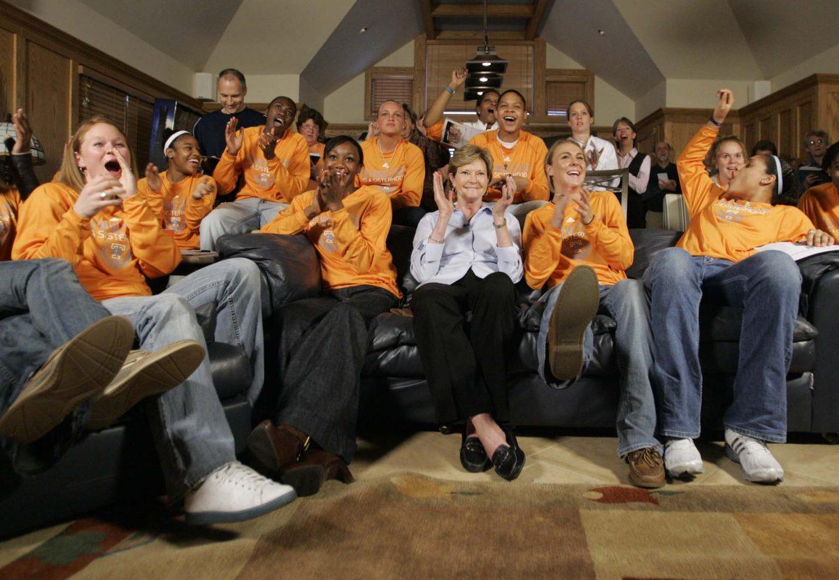 Tennessee coach Pat Summitt and the Lady Vols celebrate Monday in Alcoa, Tenn., as they find out they&#8217;ll play Ball State in the first round of the NCAA tournament.