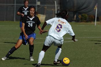 LSU junior midfielder Melissa&#160;Clarke tries to dribble past a defender in the Tigers&#8217; 2-1 home win against Kentucky last season.