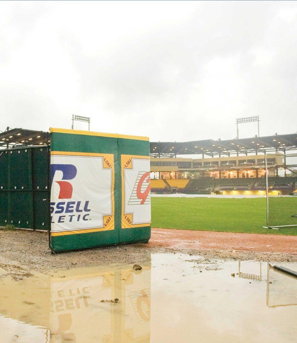 The right field fence was blown away early Thursday morning because of heavy winds that hit the Baton Rouge area. The fence is being held up by metal poles after being knocked off its foundation. Officials said the fence won&#8217;t be repaired until after this weekend&#8217;s series against Ole Miss.