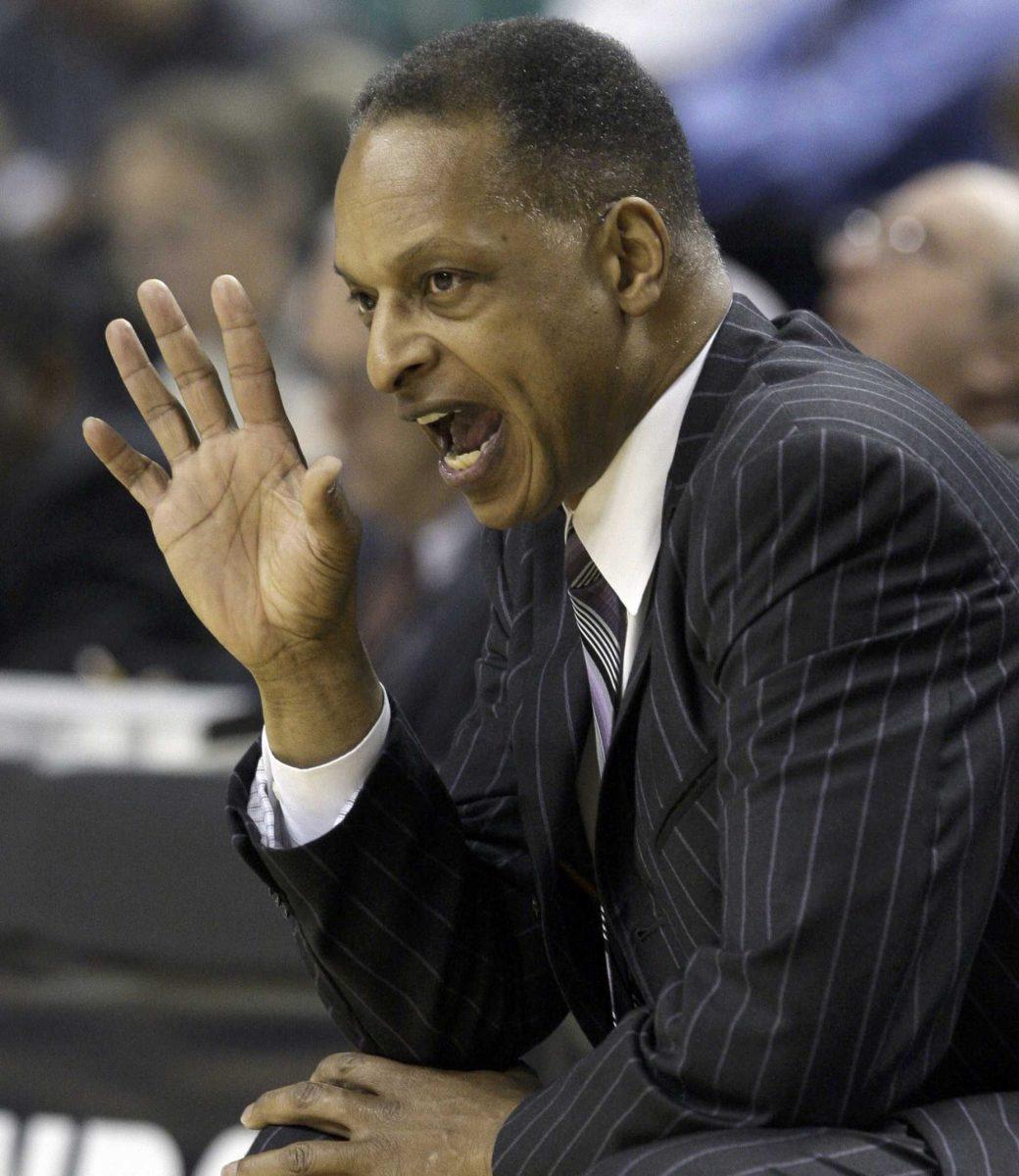 LSU coach Trent Johnson directs his team against Butler during the first half of a first-round men's NCAA college basketball tournament game in Greensboro, N.C., Thursday, March 19, 2009.