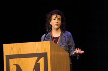 Marlene Sharp, children&#8217;s television program producer, answers questions about animation in today&#8217;s industry Wednesday in the Shaw Center for the Arts.