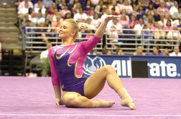 LSU junior Summer Hubbard performs her floor routine March 7 during the Tigers&#8217; 197.150-195.725 victory against NC State. The No. 5 Tigers will participate in the Central Regional on Saturday in Columbus, Ohio.