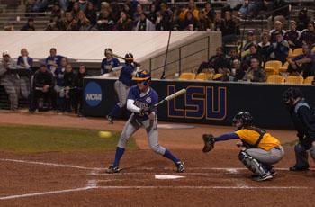 Junior outfielder Kirsten Shortridge swings at a pitch Friday night against Northern Iowa. The Tigers outscored their opposition 30-5 in the tournament, and beat Southern Miss., 3-1, on Wednesday.