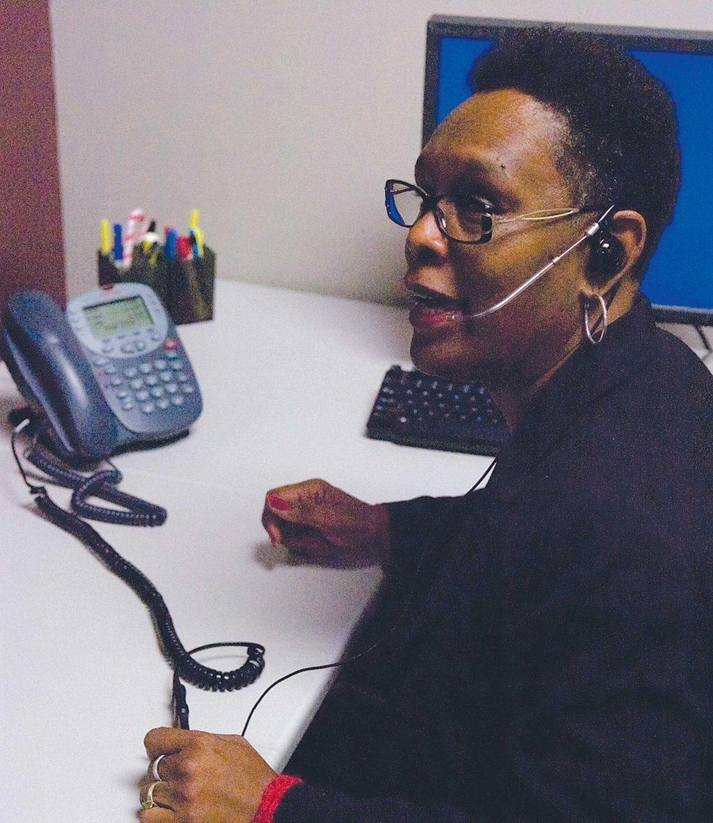 Betty Johnson, aka &#8220;Ms. Betty,&#8221; works at her desk March 31.