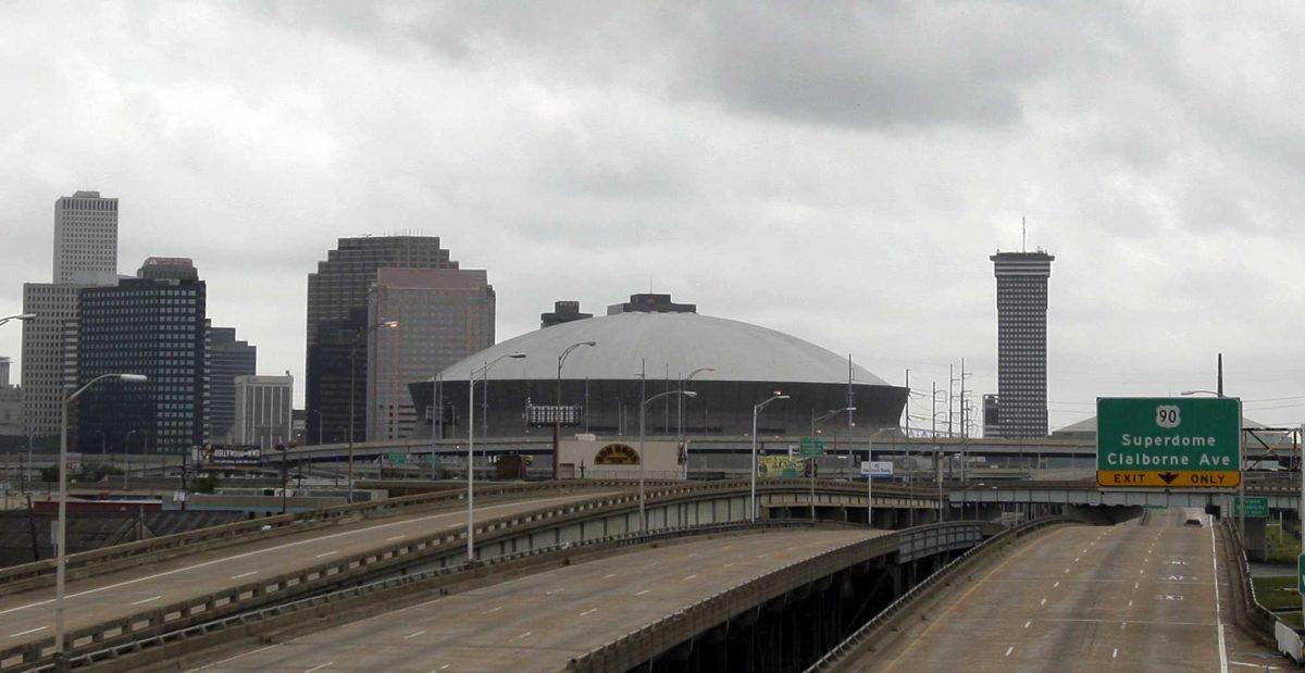 In this Sept. 2, 2008 file photo, the Louisiana Superdome in New Orleans is shown a day after Hurricane Gustav hit Louisiana. As far as tourism and economic development officials are concerned, the sports industry has fueled the economic and psychological recovery from Hurricane Katrina as much, if not more, than New Orleans' world renowned music and fine dining scenes.