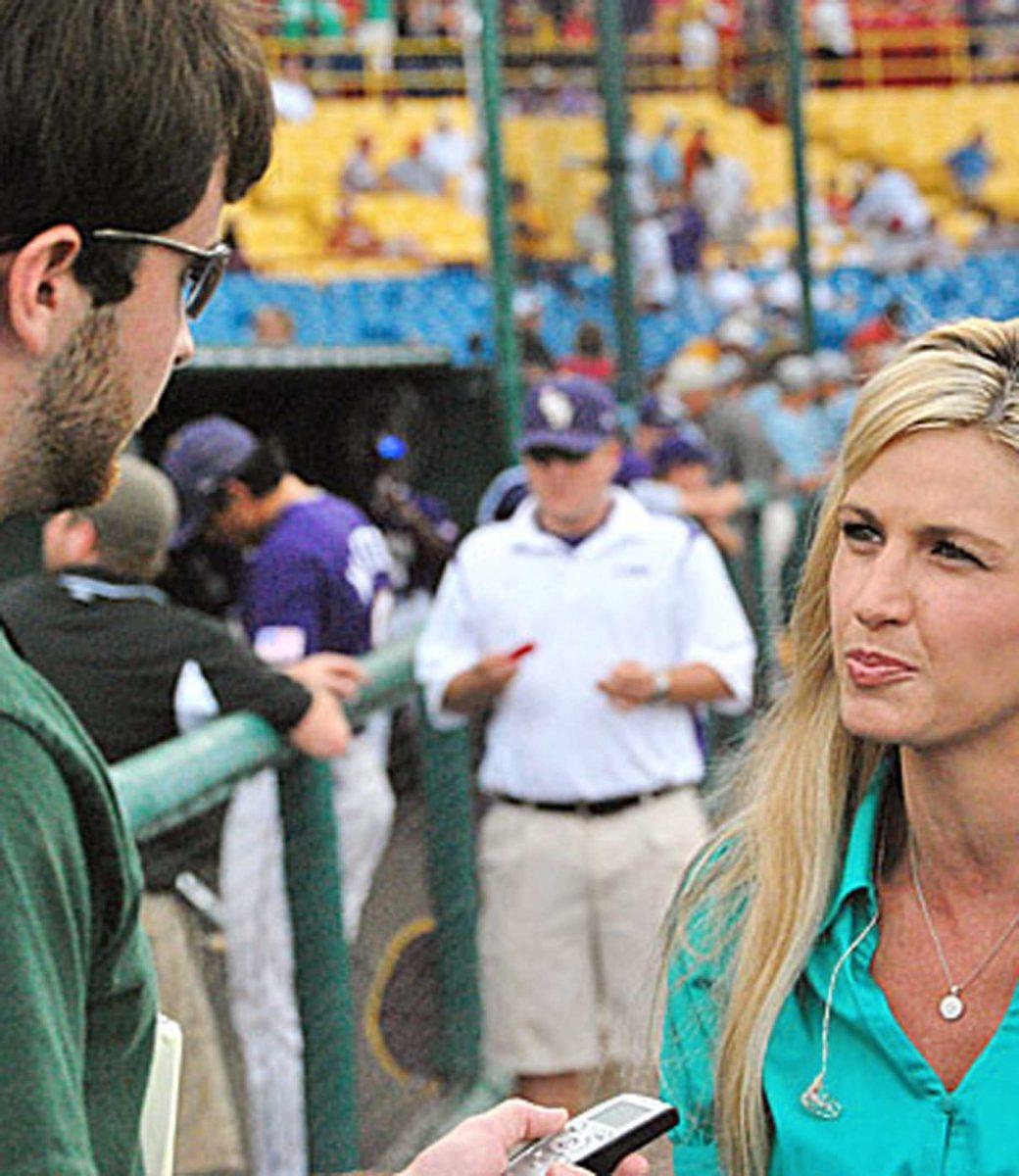 Daily Reveille reporter Andy Schwehm interviews ESPN reporter Erin Andrews June 16 in Omaha, Neb., during the College World Series