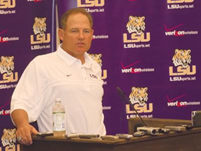 LSU football coach Les Miles speaks at a press conference Aug. 4, 2009. Miles holds press conferences on Mondays druing the season.