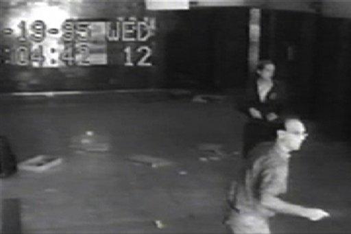 This frame grab taken from security video released by the FBI and provided to The Oklahoman shows people moving through a nearby building shortly after the bombing of the Alfred P. Murrah Federal Building in Oklahoma City on April 19, 1995. The tapes were obtained by an attorney and provided to The (Oklahoma City) Oklahoman, the newspaper reported Sunday, Sept. 27, 2009.