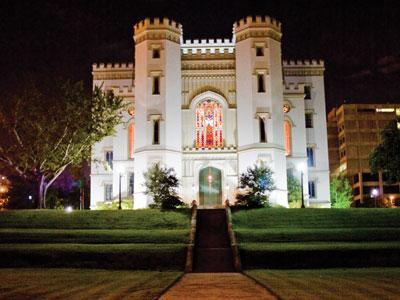 The Old State Capitol is said to be haunted by a former state congressman, Pierre Couvillion, who had a fatal heart attack on the floor of the chambers after a heated debate in a legislative session in 1852.