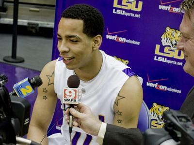 Bo Spencer, junior guard, speaks to media Wednesday. He is one of two starters returning to the squad.