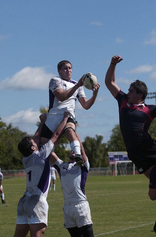 Matt Teachworth, flanker, catches the ball in a line out Saturday during the Tigers&#8217; 25-15 victory against Arkansas State at the UREC Sport and Adventure Complex.