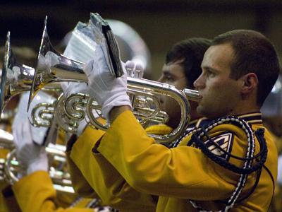 A Tiger Band member plays a halftime tune Monday night during the 29th annual Tigerama Concert at the Baton Rouge River Center Arena.