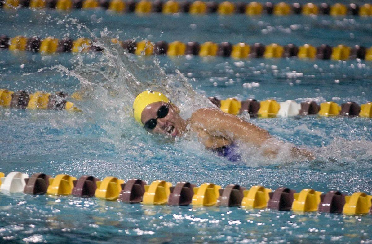 Freshman Audrey Lawson competes in the 1,000 meter free style.