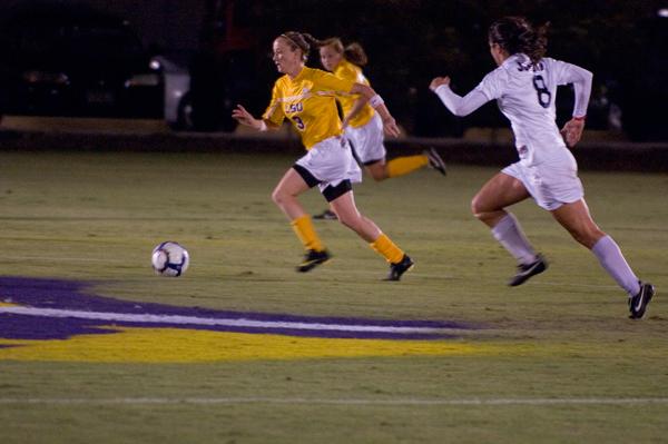 LSU senior midfielder Malorie Rutledge dribbles the ball Oct. 16 against Ole Miss. LSU opens the SEC Tournament against Vanderbilt tonight.