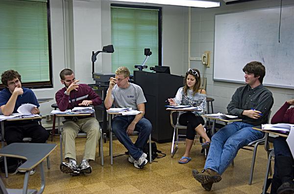 Professor Zack Godshall teaches his class on writing screenplays on Nov. 24. Godshall is the recipient of the 2009 Louisiana Filmmaker of the Year award.