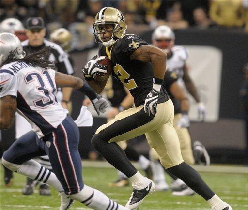 New Orleans Saints wide receiver Marques Colston moves the ball down the field in the Superdome in New Orleans on November 30, 2009. The Saints beat the Patriots 38-17 to remain undefeated this season.