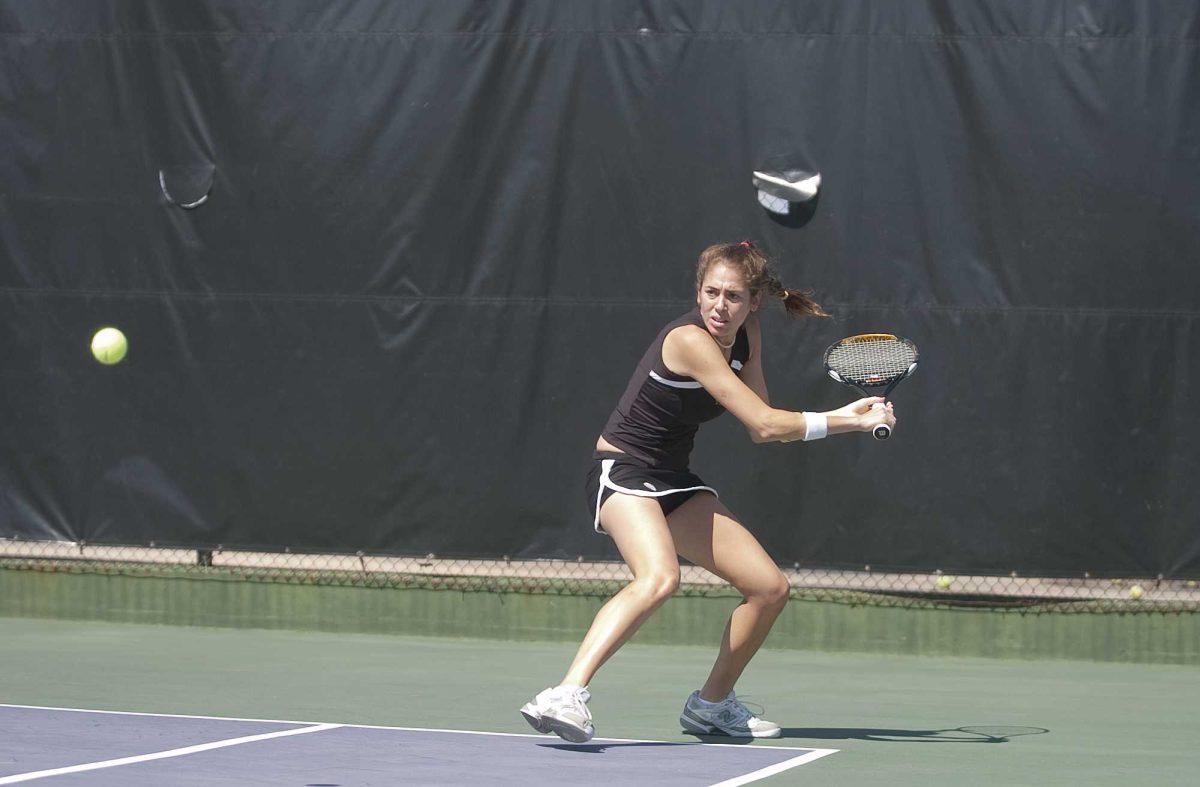 LSU senior Nicole Kantor returns the ball in a match vs Rice on Saturday Feb. 27.